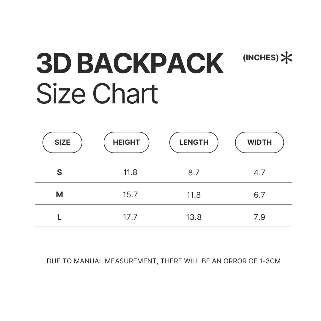 3D Backpack Size Chart - Book Lover Gift Shop