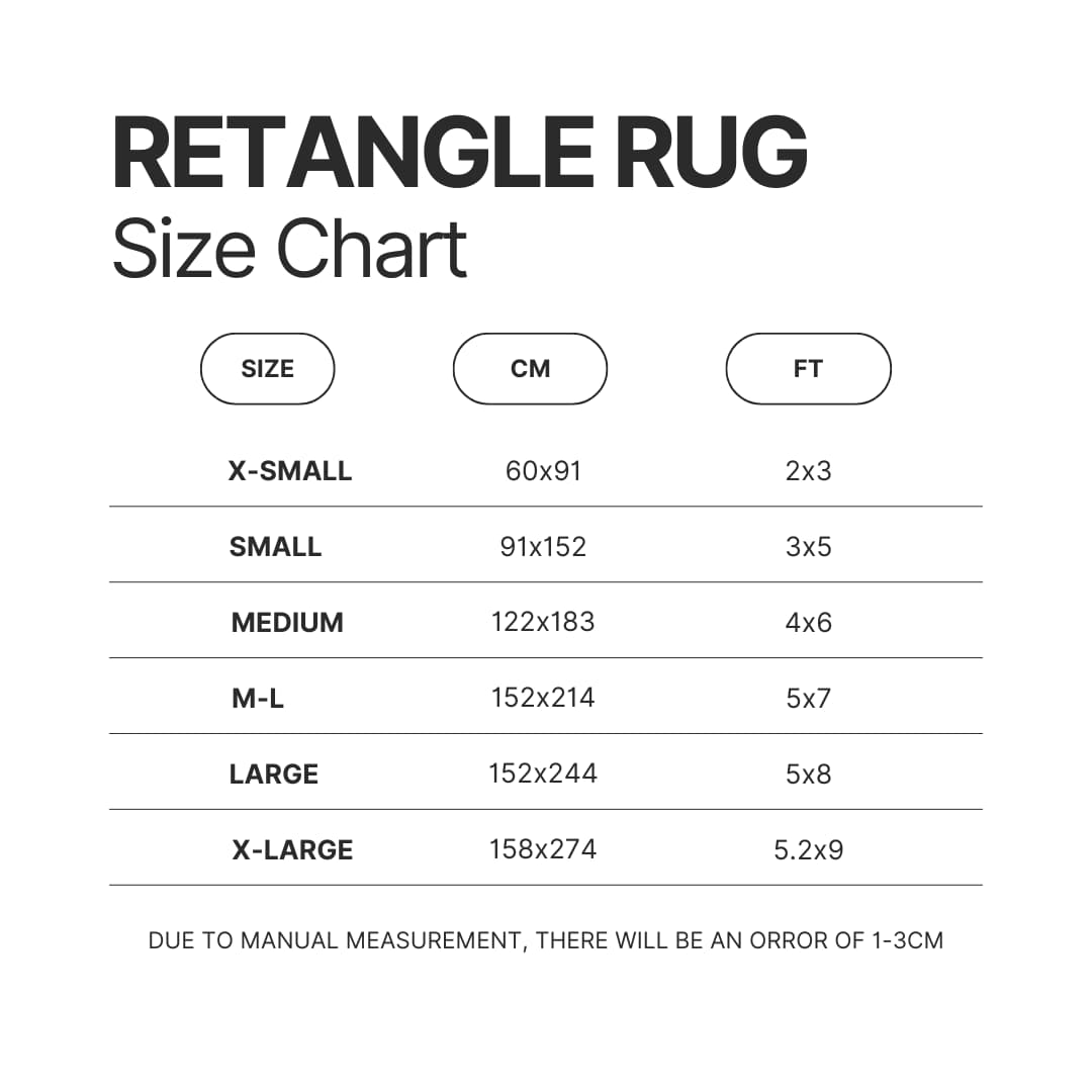 Retangle Rug Size Chart - Book Lover Gift Shop