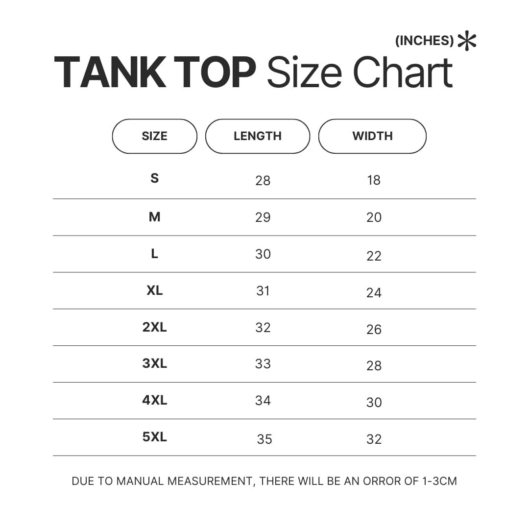 Tank Top Size Chart - Book Lover Gift Shop