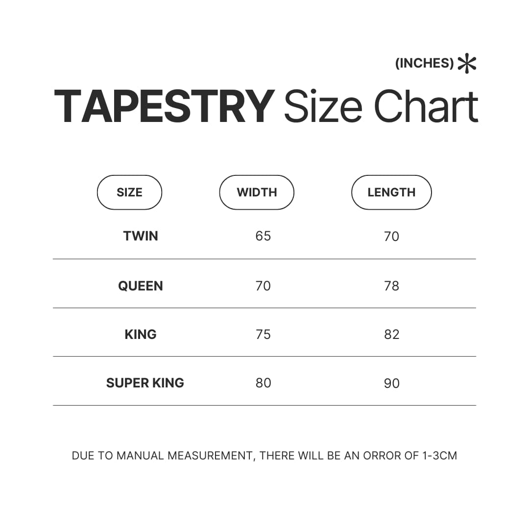 Tapestry Size Chart - Book Lover Gift Shop