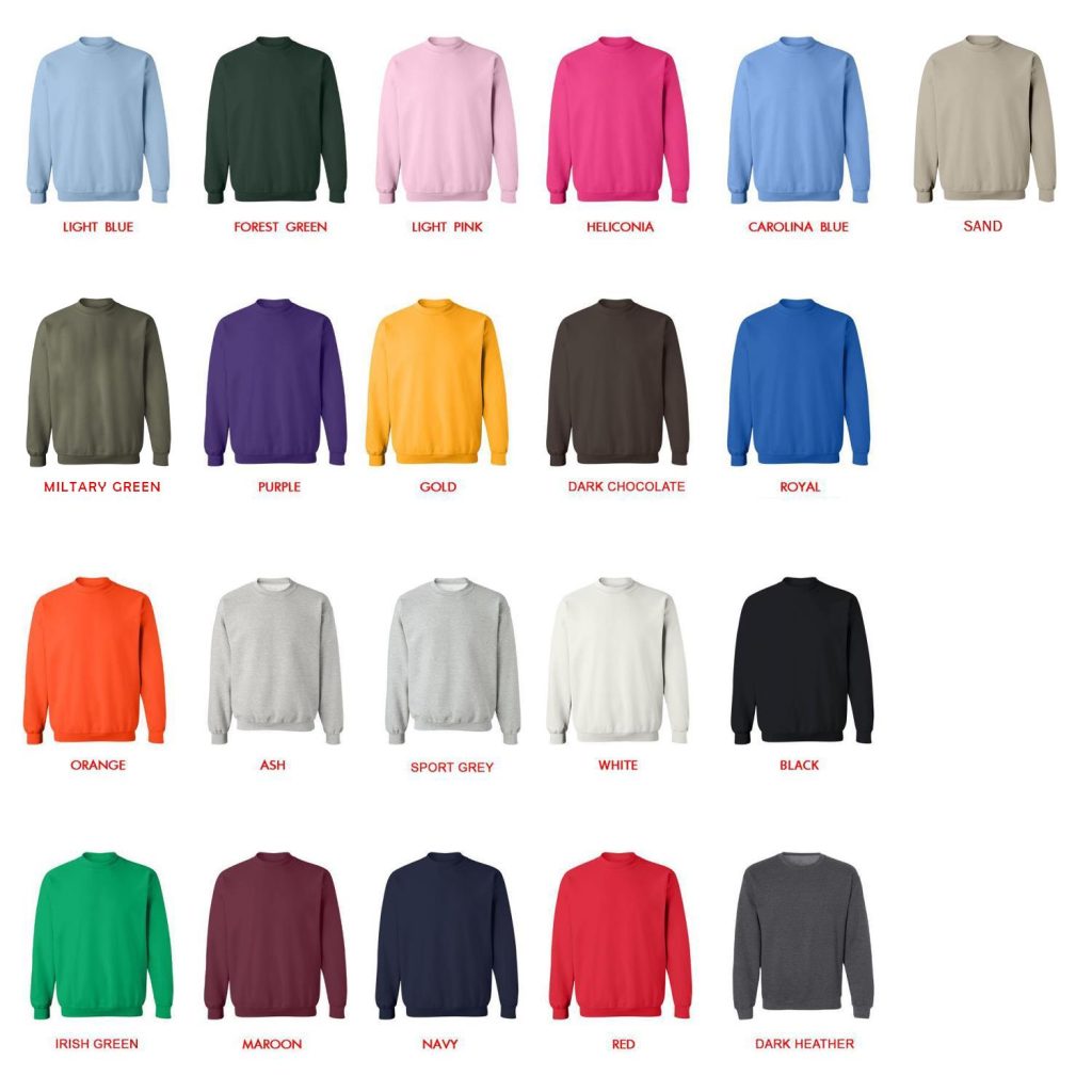 sweatshirt color chart - Book Lover Gift Shop