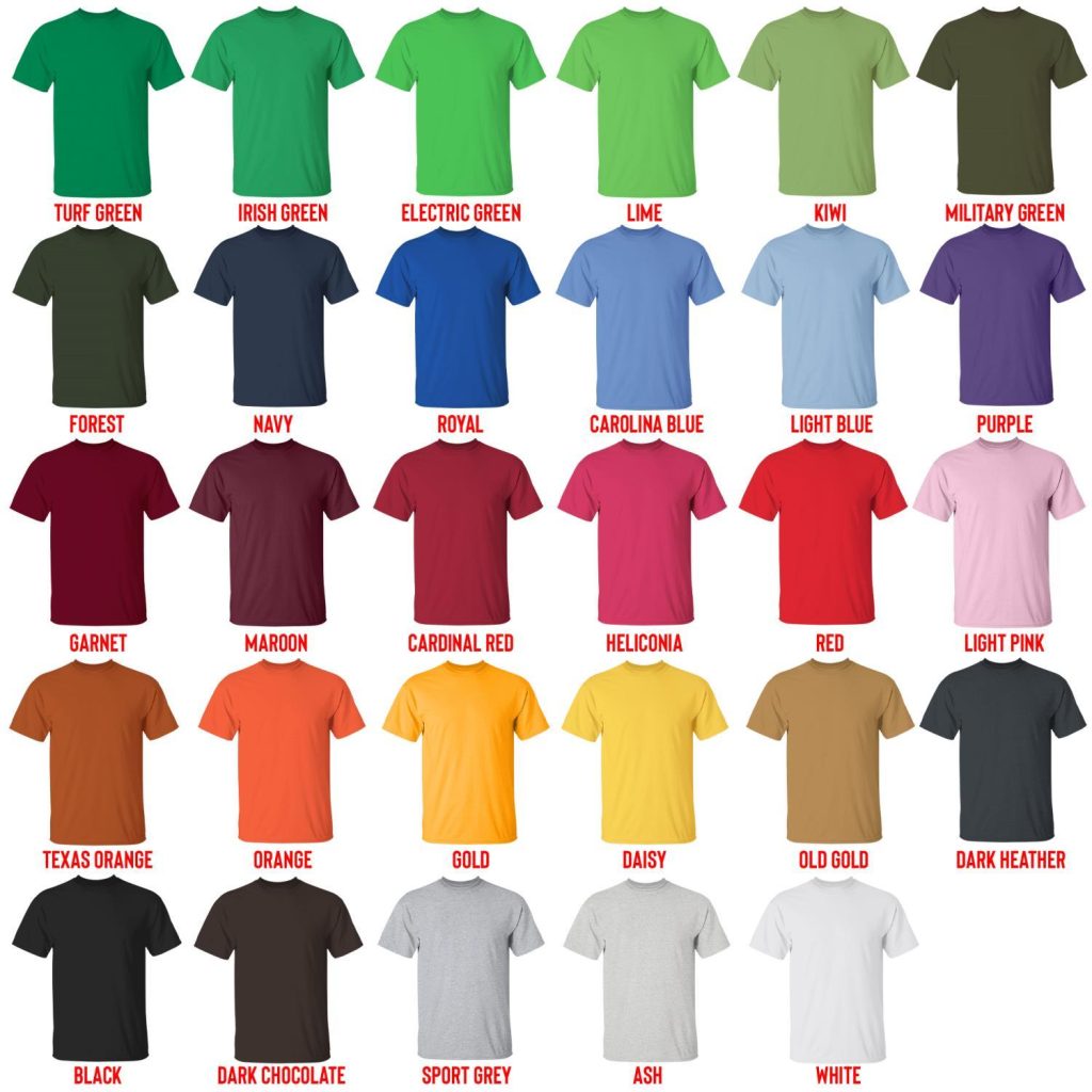 t shirt color chart - Book Lover Gift Shop